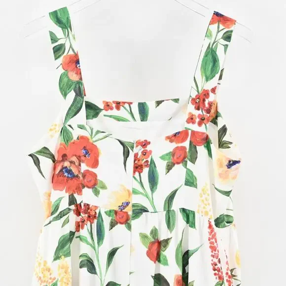 JJS HOUSE Floral Maxi Dress‎ Size XL White Tiered Ruffle Square Neck Cottagecore